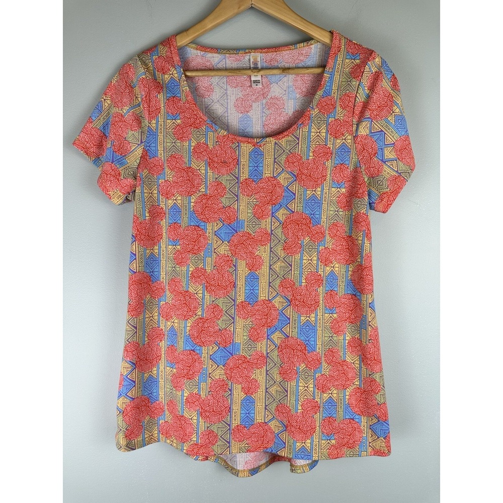 LuLaRoe Women's Mickey Mouse Geometric Print Short Sleeve Shirt Top Size Medium